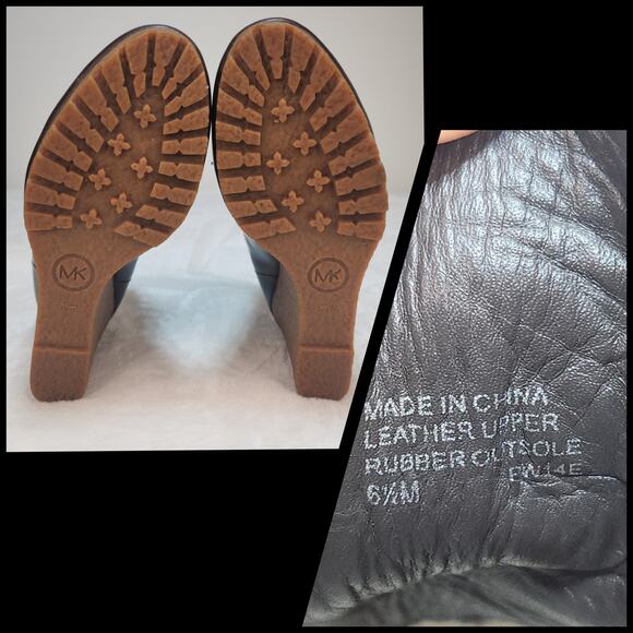 Michael Kors Boots 6.5 Wedges Ankle Brown Leather Lace Up Dark Academia Moc Toe - Picture 15 of 15